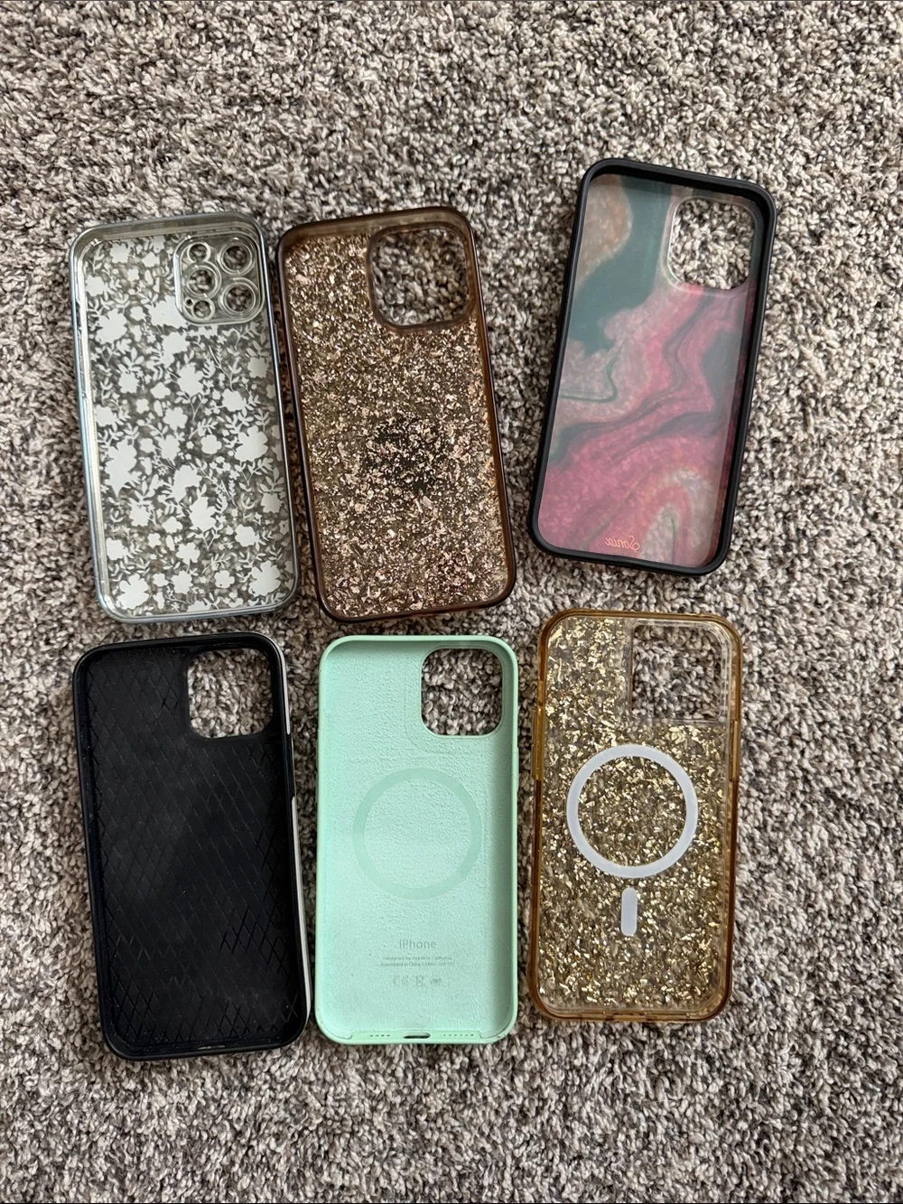 Apple iPhone 12 Pro max Case Bundle - Mint Silicone + Floral, Gold & Marble